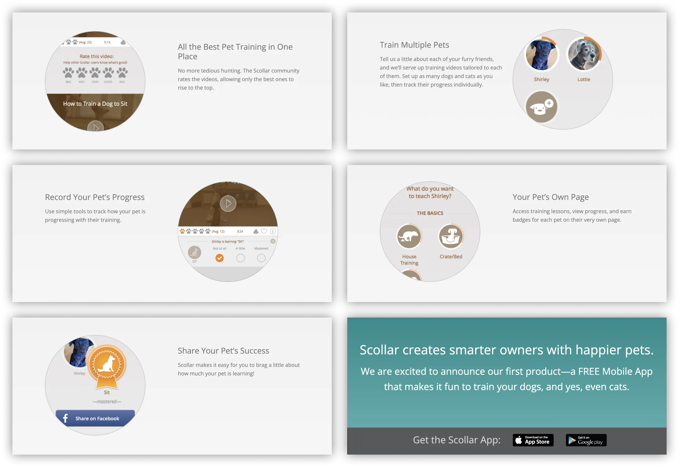 Image showing sections of Scollar MVP Website describing the MVP Mobile App's features